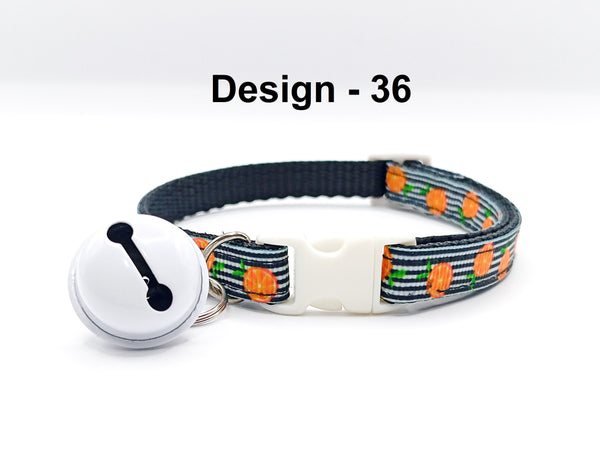 Hand Made Orange Printed Pet Cat Kitten Adjustable Neck Collar with Big Bell