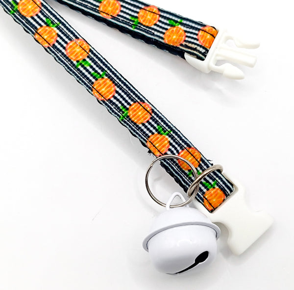 Hand Made Orange Printed Pet Cat Kitten Adjustable Neck Collar with Big Bell