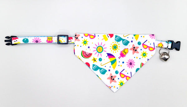 Multi Pattern Cat Pet Kitten Hand Made Fabric Bow, Scarf Neck Collar with Silver Bell