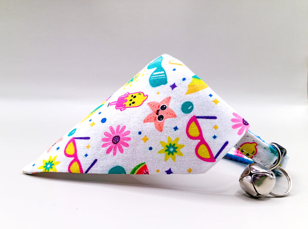 Multi Pattern Cat Pet Kitten Hand Made Fabric Bow, Scarf Neck Collar with Silver Bell
