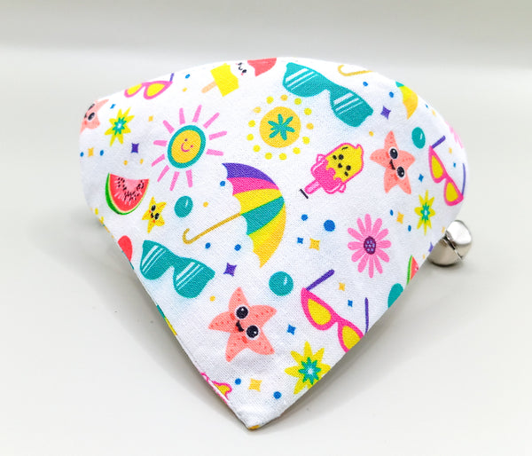 Multi Pattern Cat Pet Kitten Hand Made Fabric Bow, Scarf Neck Collar with Silver Bell