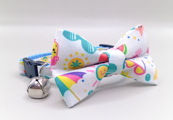 Multi Pattern Cat Pet Kitten Hand Made Fabric Bow, Scarf Neck Collar with Silver Bell