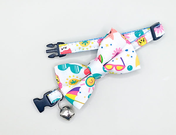 Multi Pattern Cat Pet Kitten Hand Made Fabric Bow, Scarf Neck Collar with Silver Bell