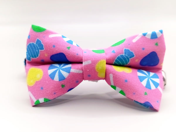 Candy Pattern Cat Pet Kitten Hand Made Fabric Bow, Scarf Neck Collar with Silver Bell