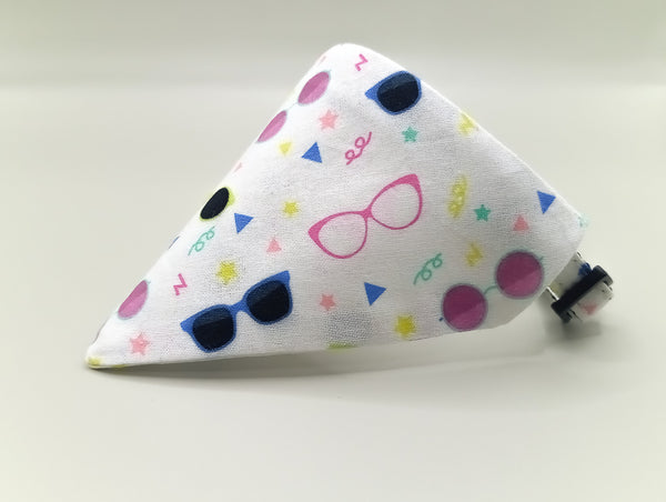 Glasses Pattern Cat Pet Kitten Hand Made Fabric Bow, Scarf Neck Collar with Bell