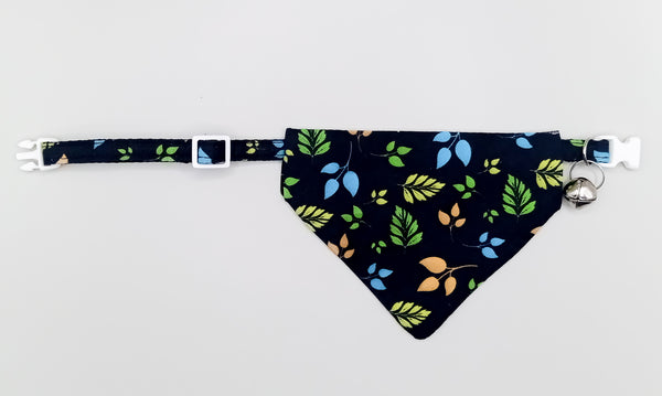 Leaves Printed Cat Pet Kitten Hand Made Fabric Bow, Scarf Neck Collar with Bell