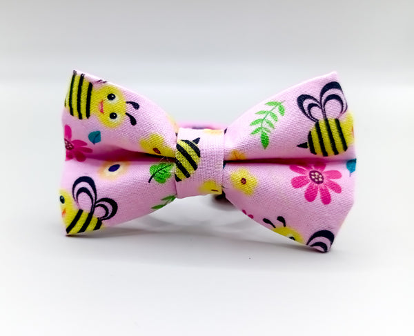 Bee Pattern Cat Pet Kitten Hand Made Floral Fabric Bow, Scarf Neck Collar with Silver Bell