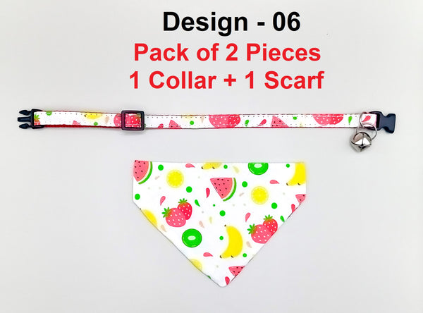 Fruit Pattern Cat Pet Kitten Hand Made Fabric Bow, Scarf Neck Collar with Bell