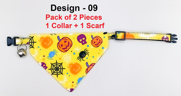 Halloween-themed pet collar and scarf set on a white background