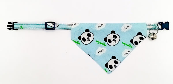 Panda Face Pattern Cat Pet Kitten Hand Made Fabric Bow, Scarf Neck Collar with Bell