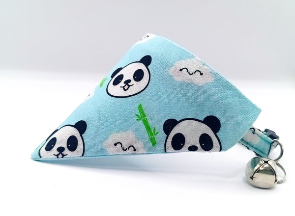 Panda Face Pattern Cat Pet Kitten Hand Made Fabric Bow, Scarf Neck Collar with Bell