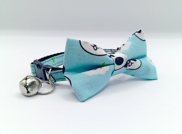Panda Face Pattern Cat Pet Kitten Hand Made Fabric Bow, Scarf Neck Collar with Bell