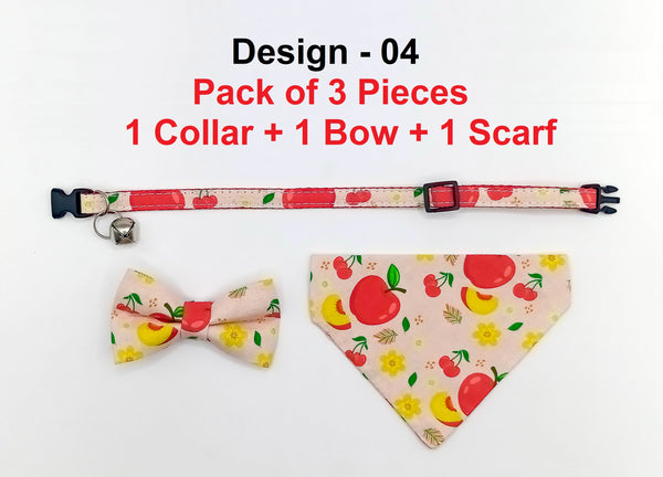 Apple Pattern Cat Pet Kitten Hand Made Fabric Bow, Scarf Neck Collar with Bell