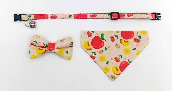 Apple Pattern Cat Pet Kitten Hand Made Fabric Bow, Scarf Neck Collar with Bell