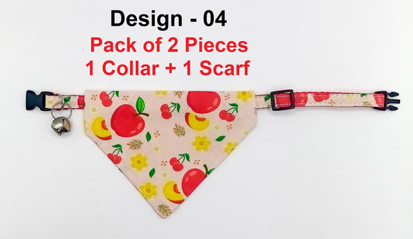 Apple Pattern Cat Pet Kitten Hand Made Fabric Bow, Scarf Neck Collar with Bell