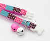 Dots Print Pet Cat Nylon Pink Neck Collar with Double Bell