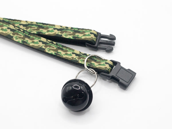 Big Bell Hand Made Cat Kitten Neck Collar Army Pattern Quick Release Black Buckle