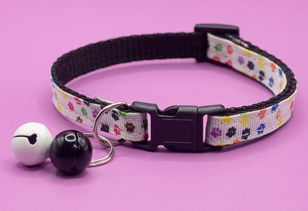 Pet Cat Neck Collar with Double Bell Multi Paw Print