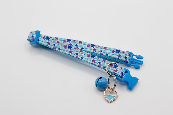 Heart Pendant Cat Kitten Star Pattern Neck Collar with Sky Blue Bell