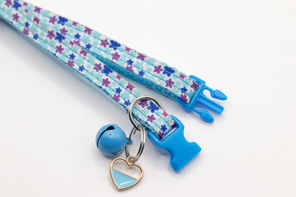 Heart Pendant Cat Kitten Star Pattern Neck Collar with Sky Blue Bell