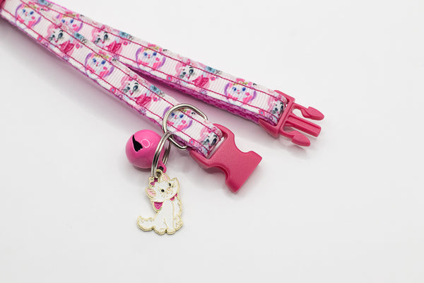 White Cat Pendant Cute Kitten Neck Collar with Pink Bell