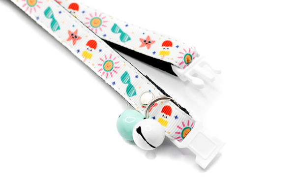 Premium Quality Nylon Summer Print Cat Kitten Pet Neck Collar with Double Bell