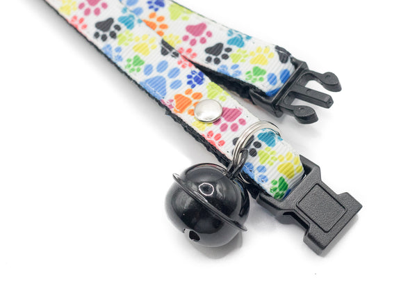 Cat Kitten Pet Premium Quality Nylon Neck Collar Paw Print with Big Bell