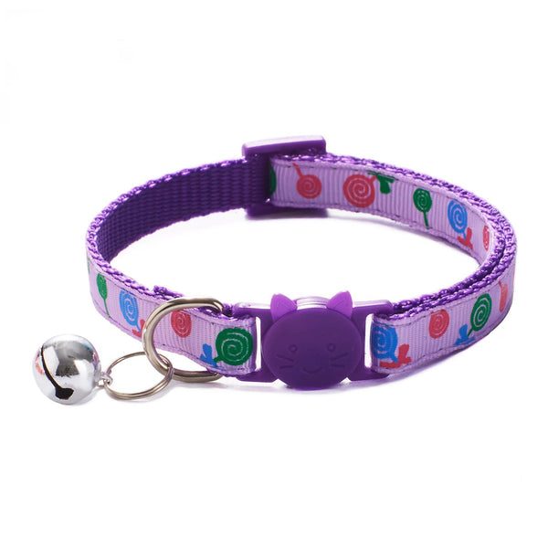 Pet Cat Neck Collar Lollipop Print with Regular Cute Bell