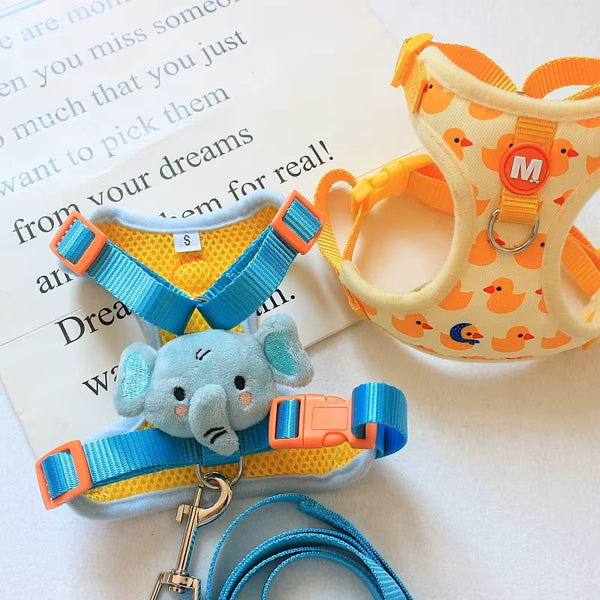 Pet Cat Dog Puppy Nylon Mesh Elephant and Duck Face Harness with Leash Strap