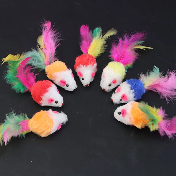 03 Pcs Kitten Cat Random Mouse Tail Feather Toy