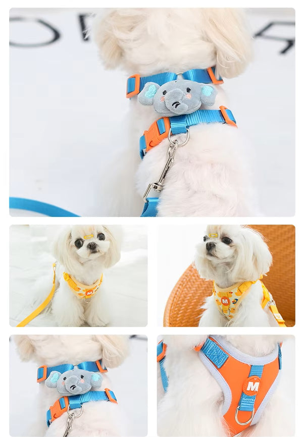 Pet Cat Dog Puppy Nylon Mesh Elephant and Duck Face Harness with Leash Strap
