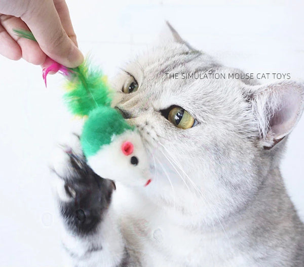03 Pcs Kitten Cat Random Mouse Tail Feather Toy