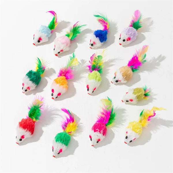 03 Pcs Kitten Cat Random Mouse Tail Feather Toy
