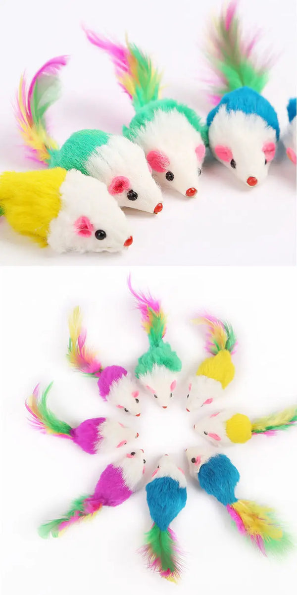 03 Pcs Kitten Cat Random Mouse Tail Feather Toy