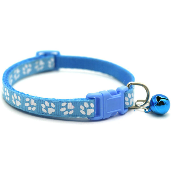 Paw Pattern Adjustable Pet Cat Nylon Neck Collar With Regular Bell