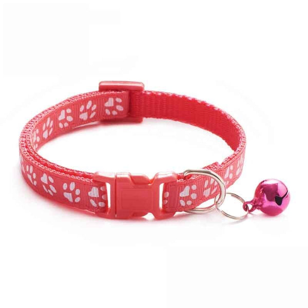 Paw Pattern Adjustable Pet Cat Nylon Neck Collar With Regular Bell