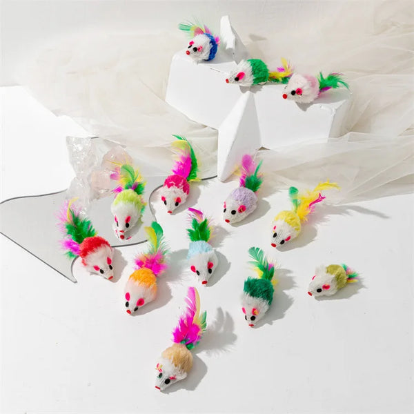 03 Pcs Kitten Cat Random Mouse Tail Feather Toy