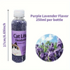 Cat litter deodorizer bottle with lavender flavor and measurement details on a white background