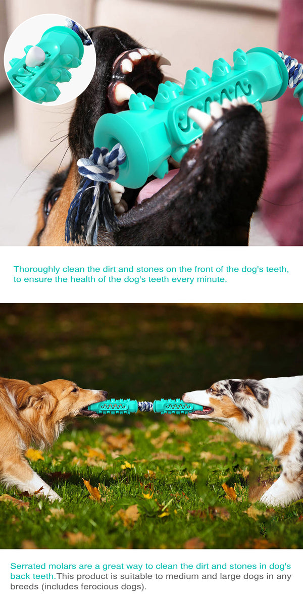 Dog Chew Teether Grooming Bone Dental Molar Stick With Rope Rubber Bite Silicone Brush