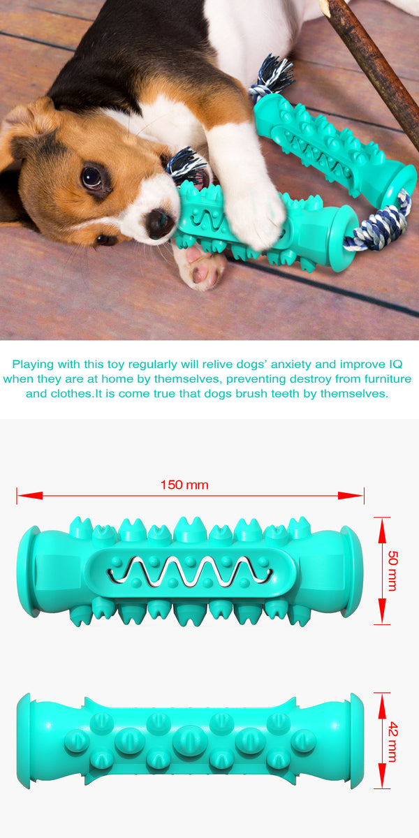 Dog Chew Teether Grooming Bone Dental Molar Stick With Rope Rubber Bite Silicone Brush