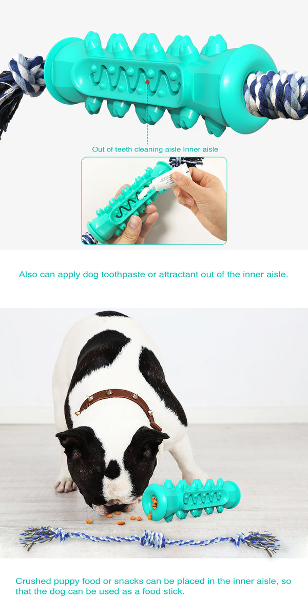 Dog Chew Teether Grooming Bone Dental Molar Stick With Rope Rubber Bite Silicone Brush
