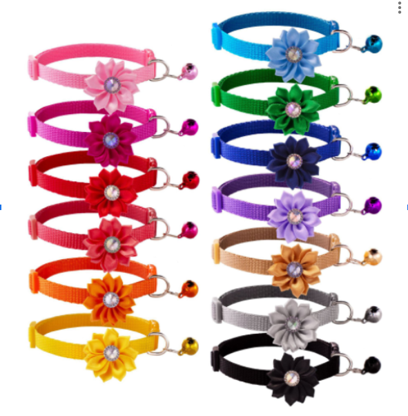 Floral Style Cat Kitten Neck Collar With Bell