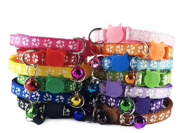 Matching Buckle Pet Cat Paw Neck Collar with Regular Cute Bell