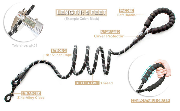 Reflective Braided Rope Pat Walking Big Dog Leash Strengthen Traction