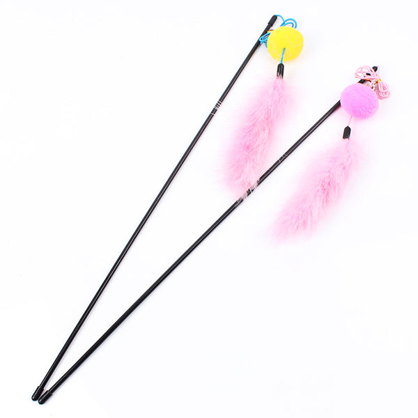 Elastic Rope Feather Furry Ball Cat Kitten Plastic Teaser Stick Toy