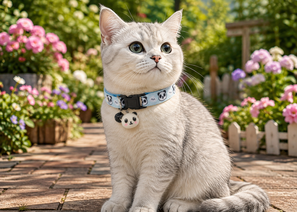 Cat Kitten Pet Neck Collar Panda Face Pendant Premium Quality Nylon with Bell