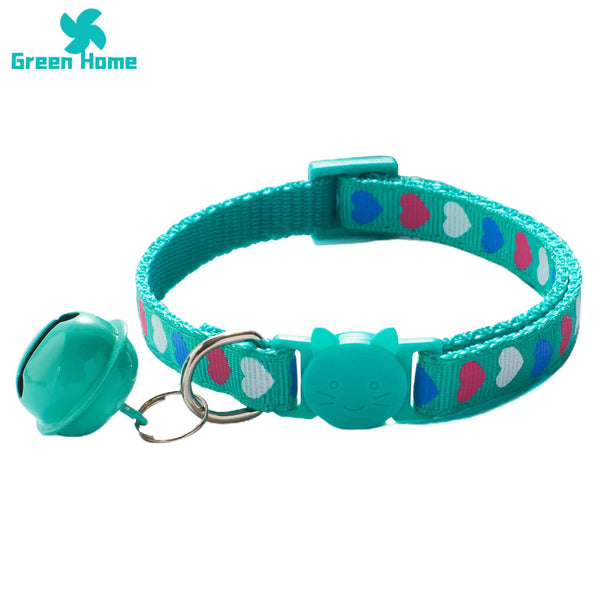 Pet Cat Kitten Neck Adjustable Collar With Big Bell Heart Print