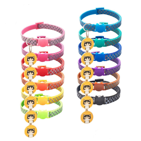 Cat Kitten Reflective Neck Collar with Kitty Face Pendant