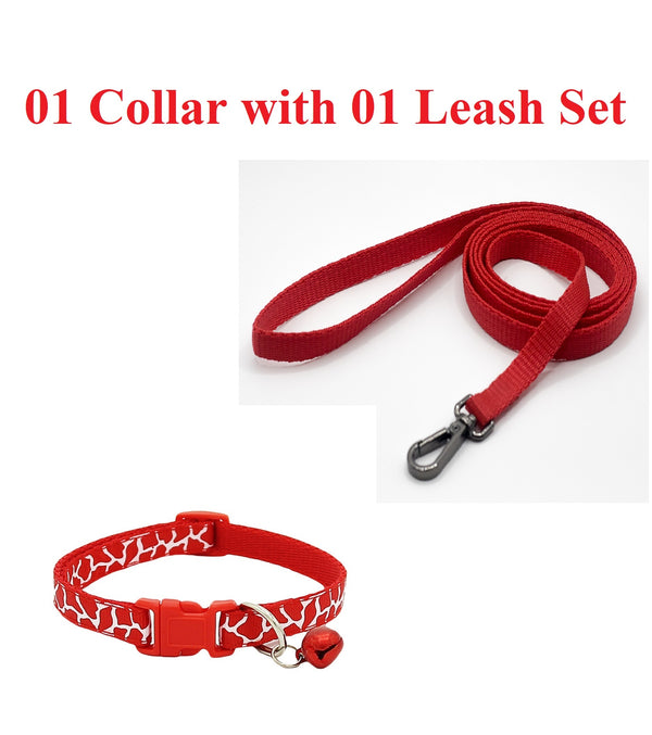 Thunder Print Pet Cat Nylon Neck Collar with Leash Bell