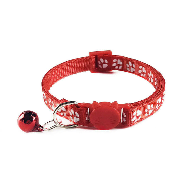 Matching Buckle Pet Cat Paw Neck Collar with Regular Cute Bell